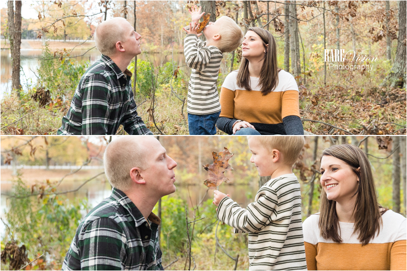 Images of family playing with leaves
