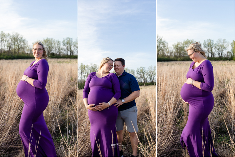 Images of mom in elegant purple dress and one with dad