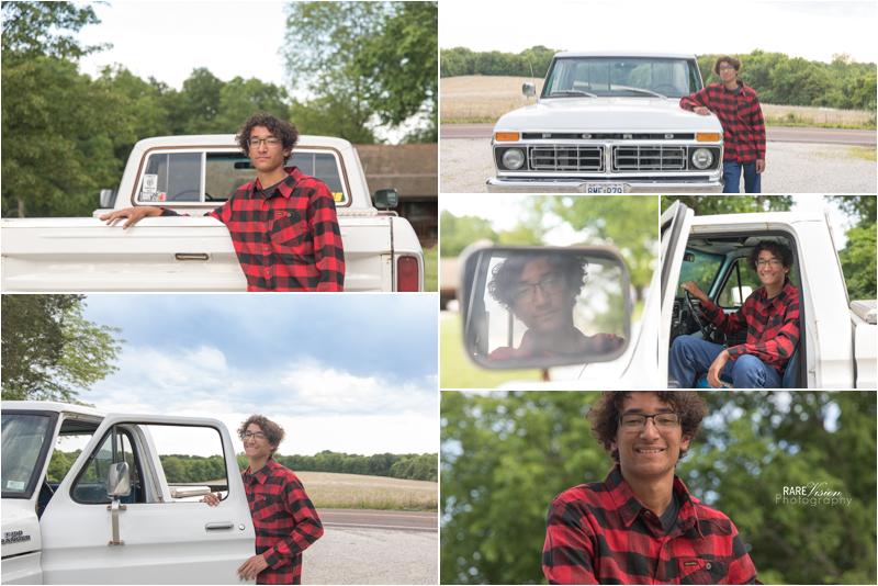 Images of senior guy with his pickup truck