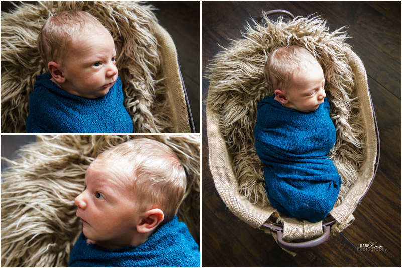 Portrait images of swaddled newborn boy