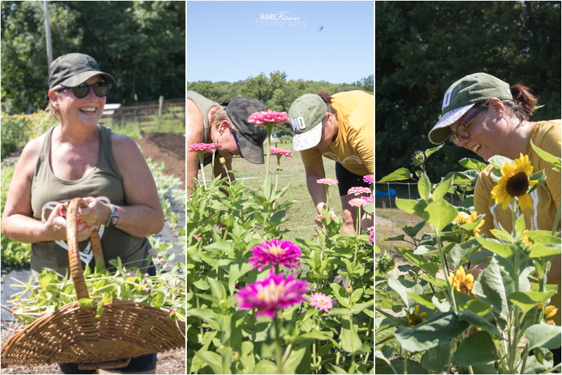 Images of Heather and Pam harvesting flowers