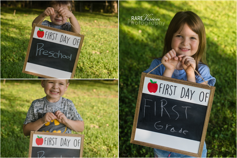 Images of my son and daughter with first day sign