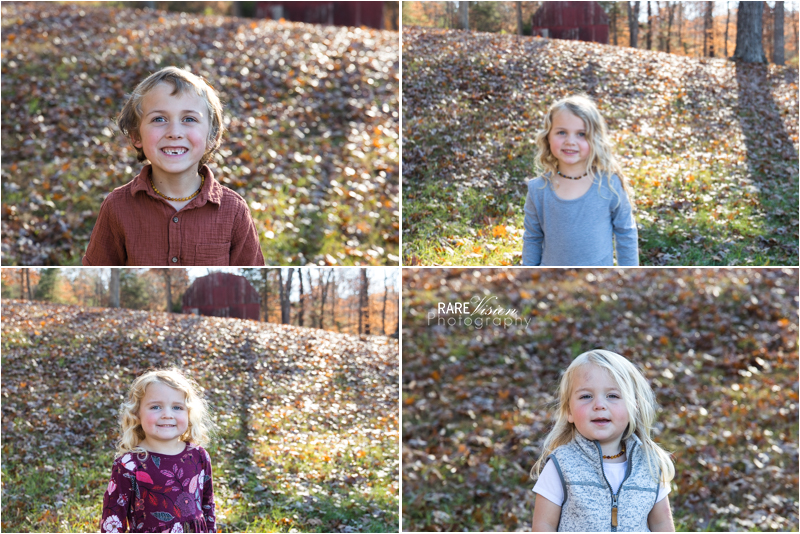 Images of four children with fall leaves