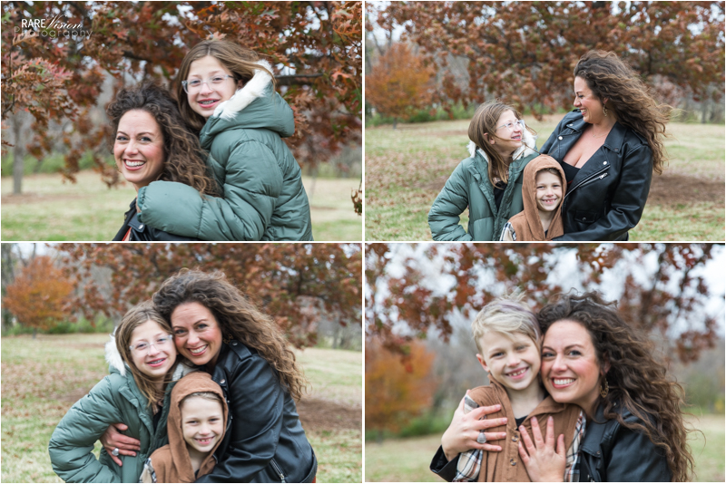 Images of mom with kids fall leaves