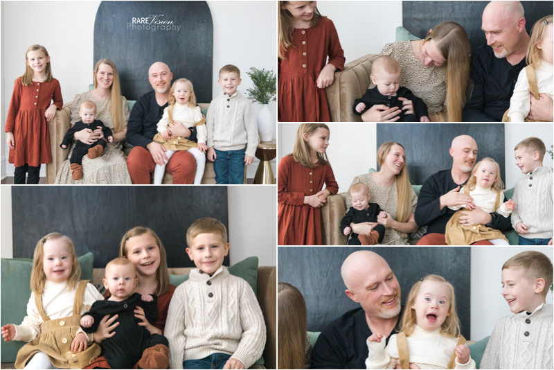 Images of large family in studio