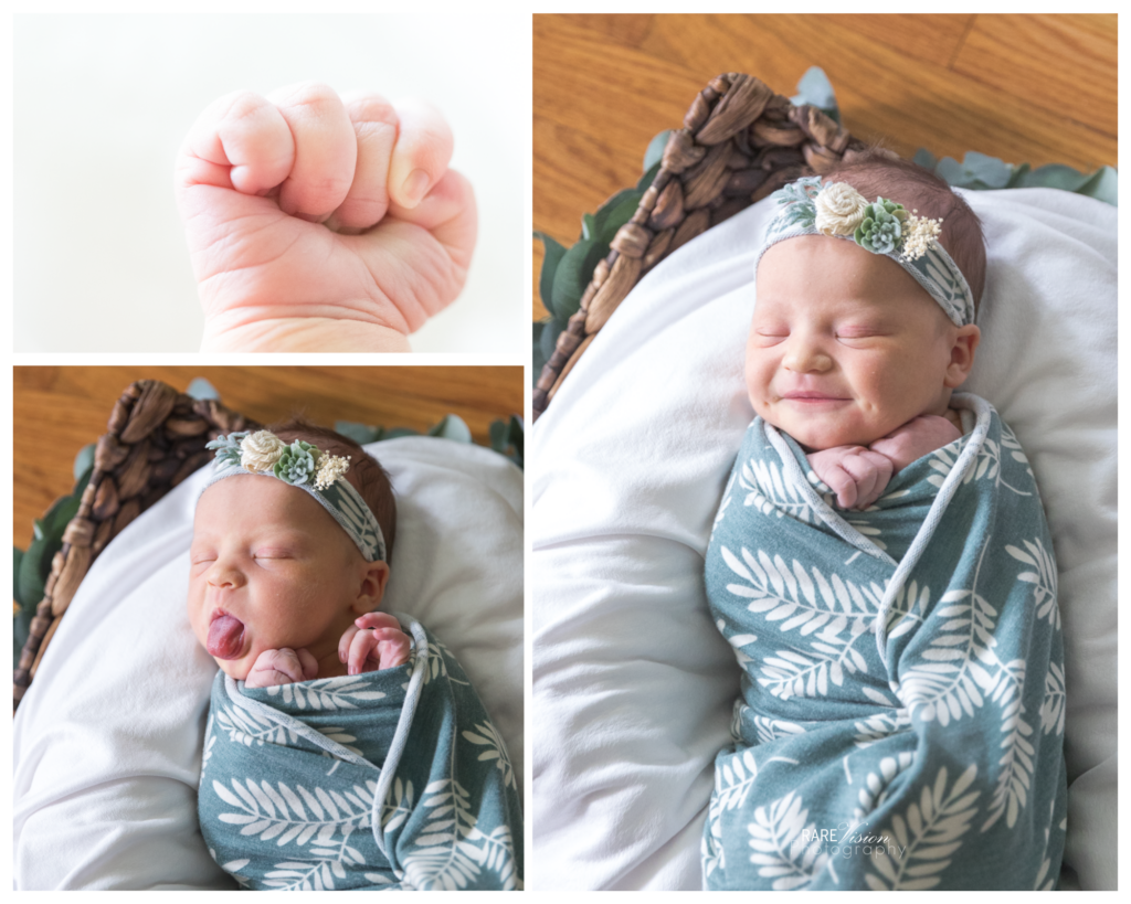 Portrait and detail images of newborn girl