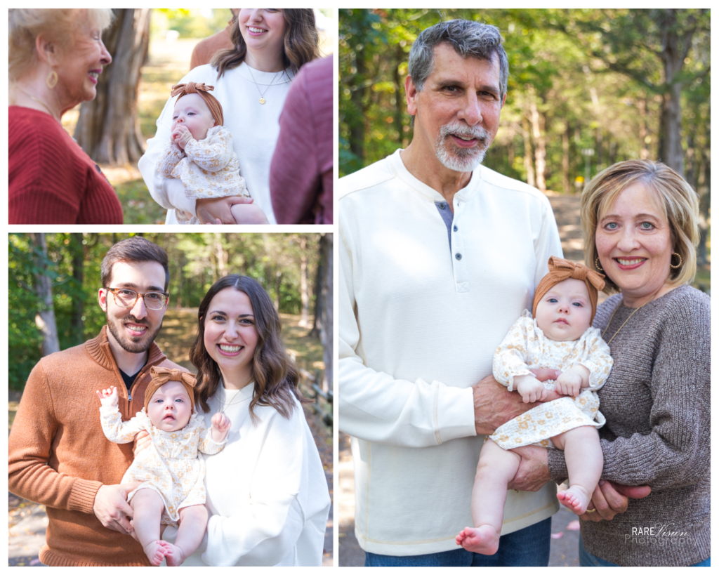 Images of the baby with parents and grandparents