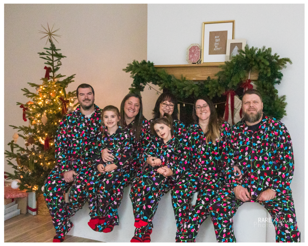 Image of family in matching Christmas pjs at 20th Street Studios