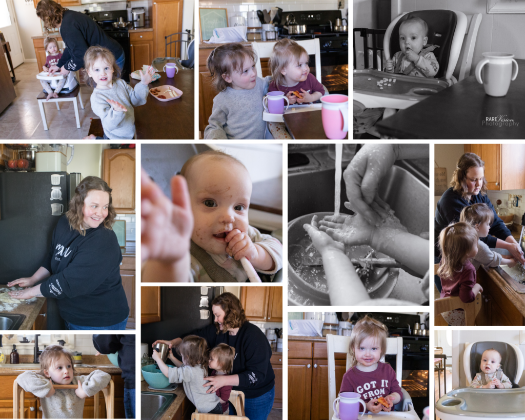 Images in the kitchen with girls and mom