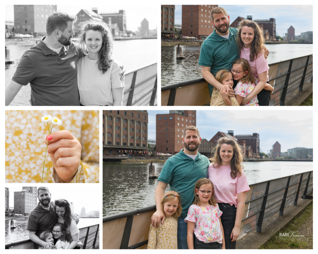 Family images in front of inner harbor