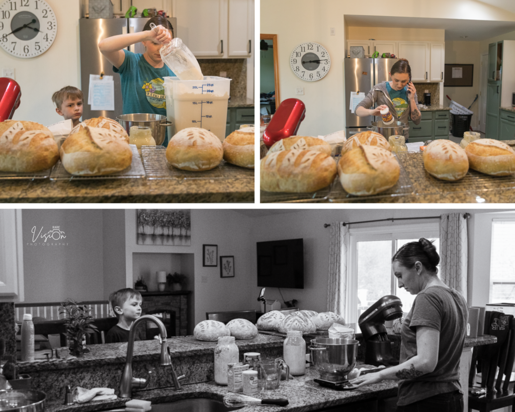 Image of Laura cooking in her kitchen alongside her son