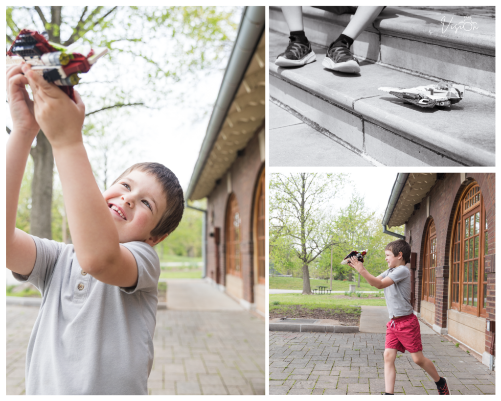 Images of boy playing with Legos