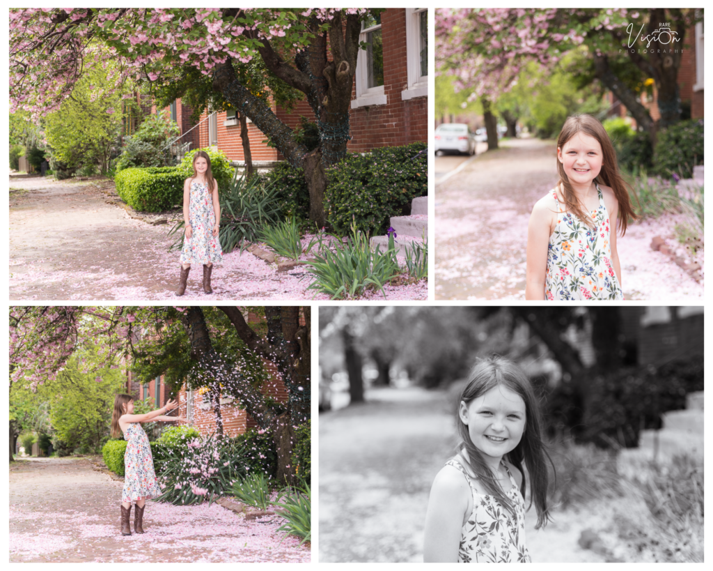 Image of girl with pink blooming tree