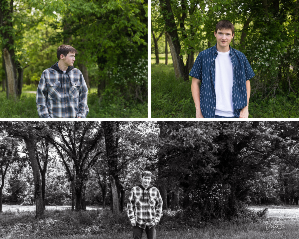 Images of young man in field