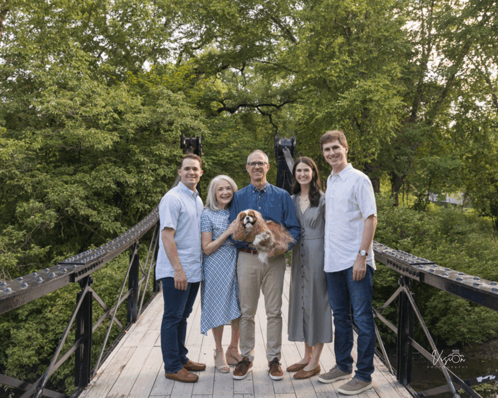 The Ufford family at the Victorian footbridge in Forest Park