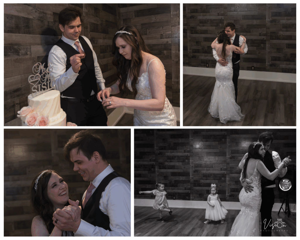 Images of cake cutting and first dance
