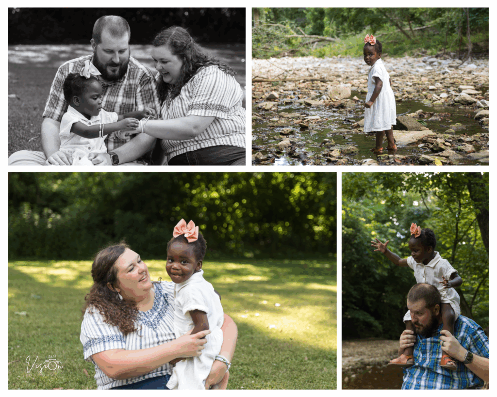 Images of the family creekside and at park