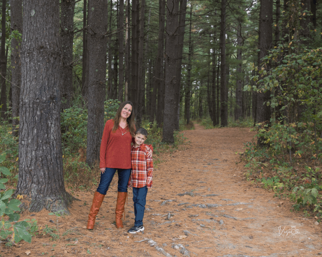 Image of mom and son on Pine Trail in Busch Conservation