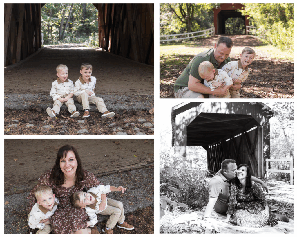 Four images of family with two boys
