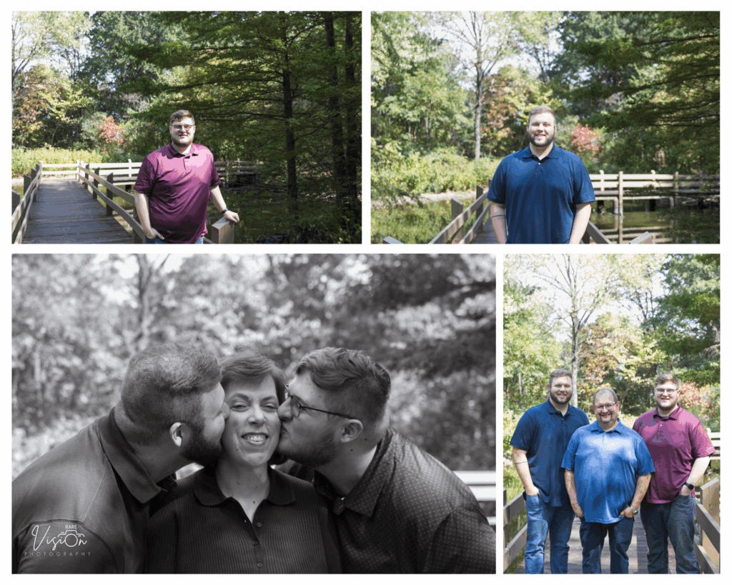 Images of sons separately and with their mom and dad