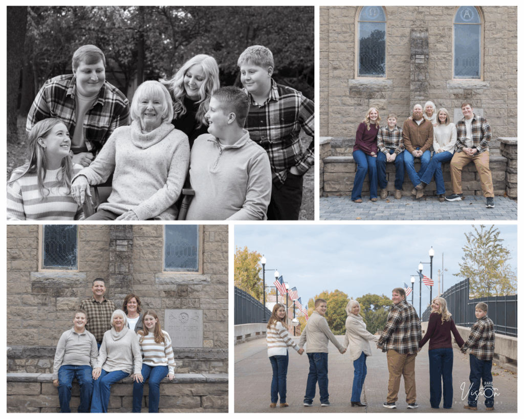Image of grandkids with grandma, and grandma with each family group