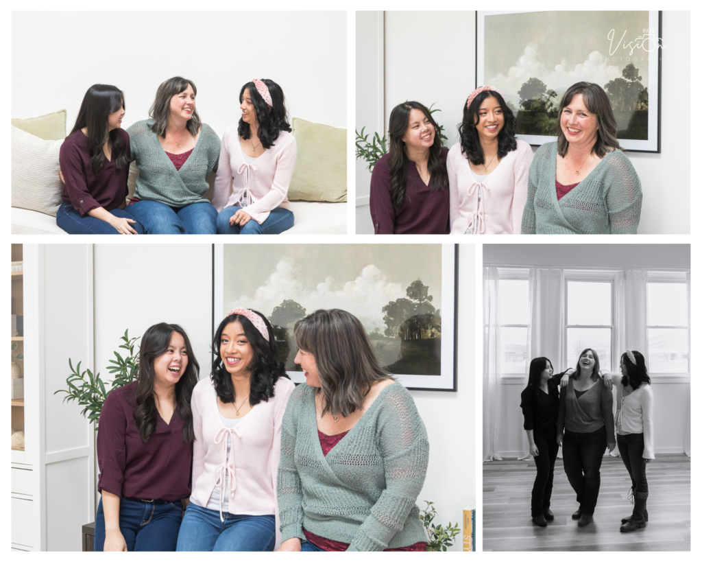 Images of mom and daughters, laughter and smiles