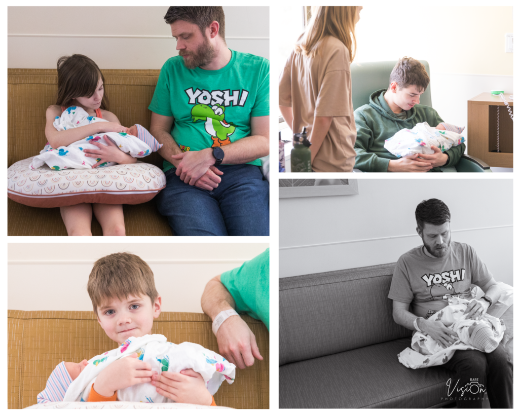 Images of family with baby during Fresh 48 session