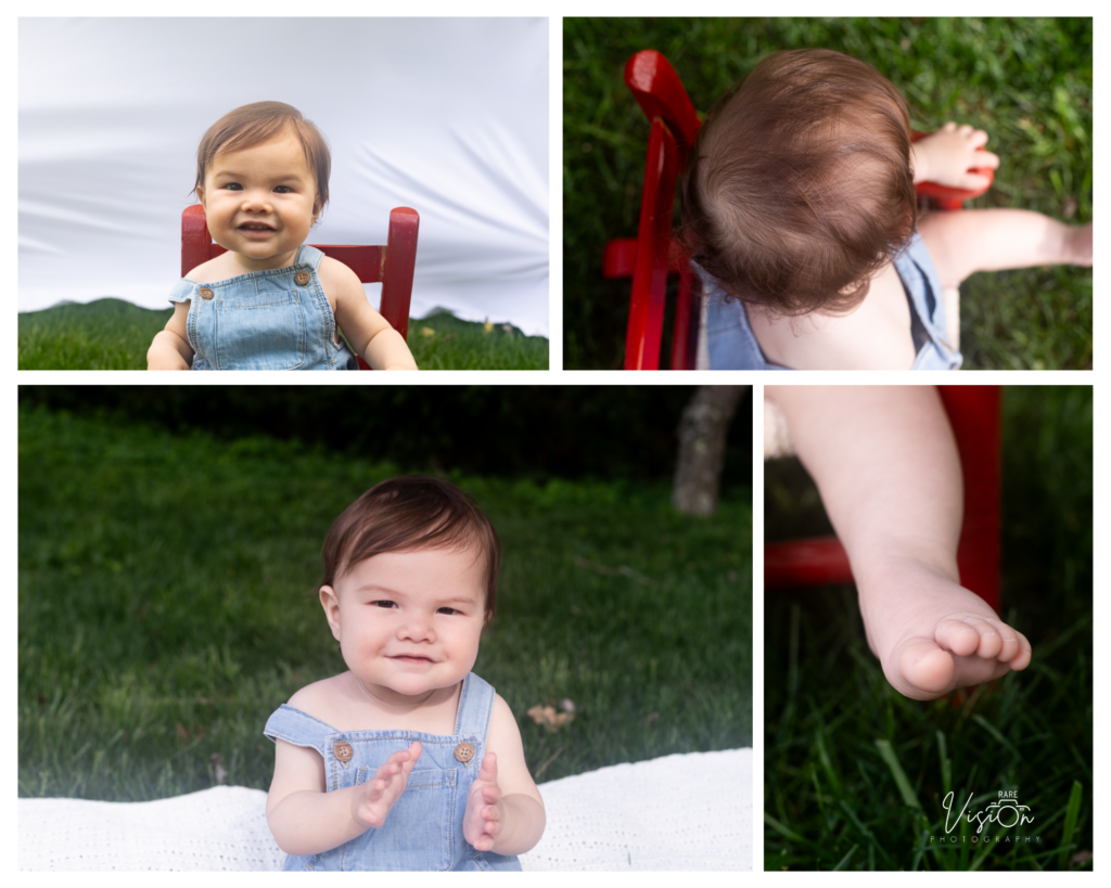Images of boy in overalls and details