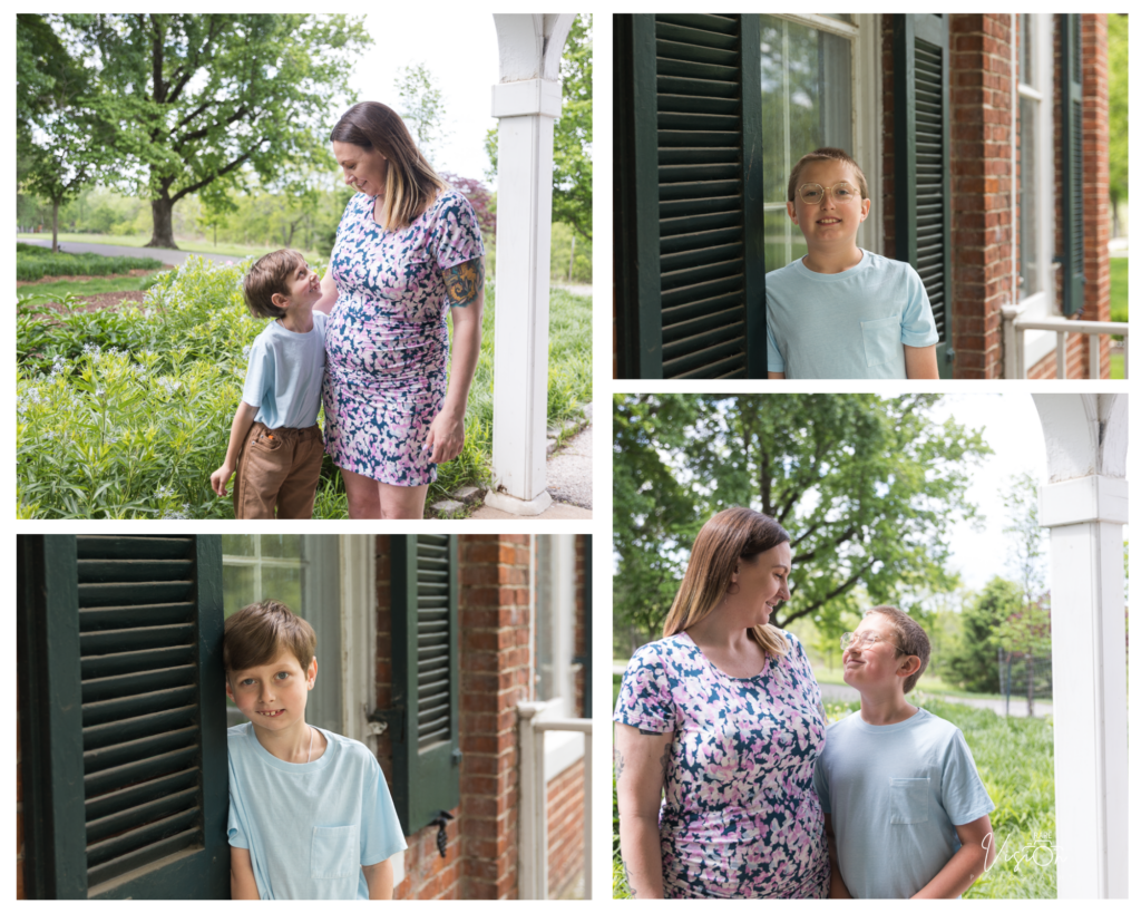 Images of mom and sons looking at one another and individuals of boys