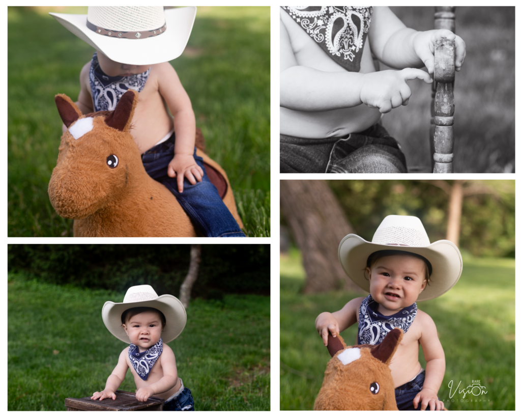 Images of details and boy in cowboy gear